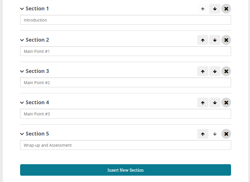 screenshot of different sections created using Open Space's Open Author editor