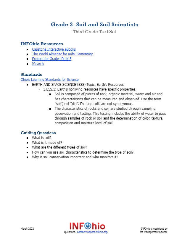 Third Grade Text Set: Soil and Soil Scientists