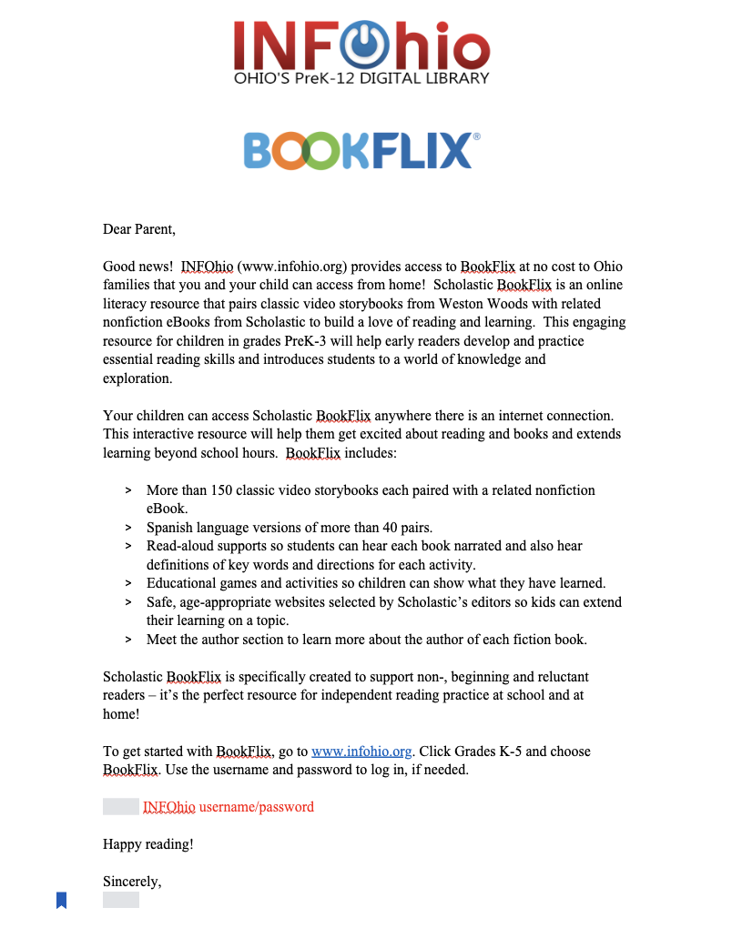 BookFlix Family Letter (English)