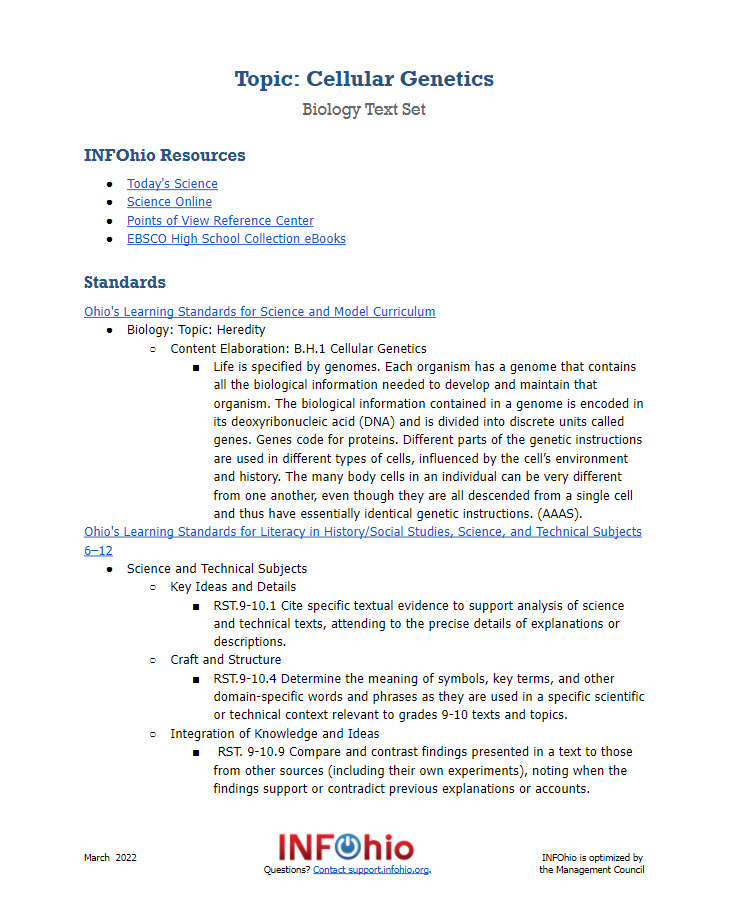 Biology: Cellular Genetics Text Set